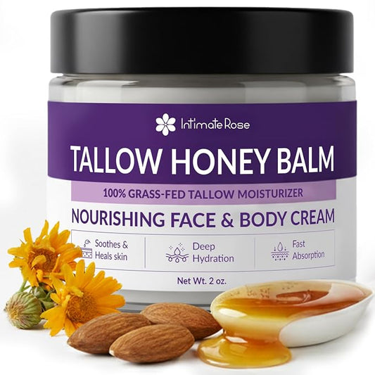Whipped Tallow and Honey Balm for Face & Body - 100% Grass Fed Beef Tallow Balm Only 5-Ingredients No Scent with Organic Honey & Calendula - Natural Moisturizer for Dry Sensitive Skin - Unscented, 2oz