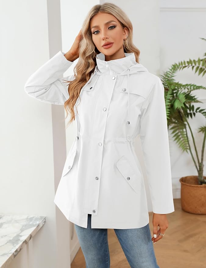 LOMON Women Waterproof Outdoor Hiking Raincoat Women Lined Rain Jacket Lightweight Hooded Jackets Trench Coats