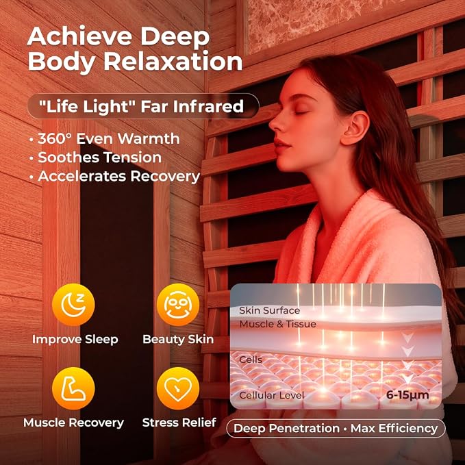 2 Person Far Infrared Sauna, Canadian Hemlock Thickened Wood, Extra-Thick Explosion-Proof Glass, 2000W Low EMF 110V with 7 Heaters, Chromotherapy Lights, Control Panel, Bluetooth Speaker, Natural Wood