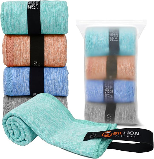 4 Pack Microfiber Towel Quick Dry Set - Super Absorbent Gym Towels Lightweight Hot Yoga Towel Fast Drying Travel Towels for Workout Sports Exercise-Home Gym Accessories for Men & Women