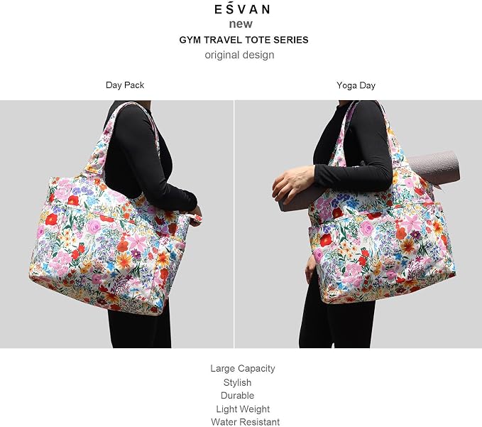 ESVAN Yoga Tote Bag Mat bag Women Shoulder Bags Carryall Tote for Travel Office Workout Gym Nurse Beach
