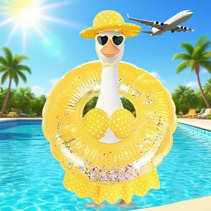 OBILAN Porch Goose Outfits, Summer Hawaiian-Style Goose Outfits, and Cute Goose Clothes fit Large 23" H Statues for Outdoor Garden and Yard Decoration(Yellow Bikini)