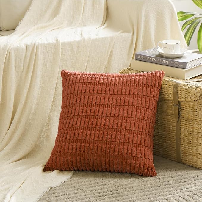 Fancy Homi 4 Packs Decorative Throw Pillow Covers for Living Room Couch Bed, Modern Farmhouse Boho Home Décor Accent Cushion Case, 24" x 24", Burnt Orange