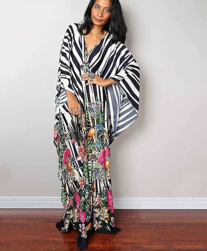 Venasha Womens Caftan Floral Print Kaftan Dress Short Sleeve Swimsuit Cover up Loungewear for Summer