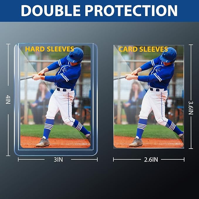 1000 Hard Plastic Card Sleeves, Premium Baseball Card Protectors, 3"x 4" Trading Cards Sleeves, Sports Game Cards Holder Top Cases (500 Hard Sleeve + 500 Soft Sleeve)