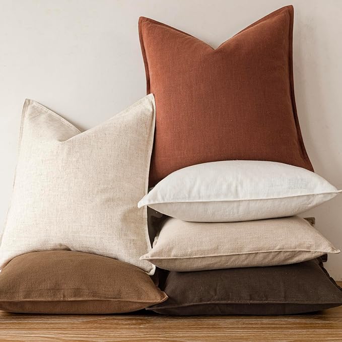 Foindtower Pack of 2, Decorative Linen Solid Throw Pillow Covers Soft Accent Cushion Case Farmhouse Neutral Pillowcase for Chair Couch Sofa Bedroom Living Room Home Decor 26 x 26 Inch Fall Rust Orange