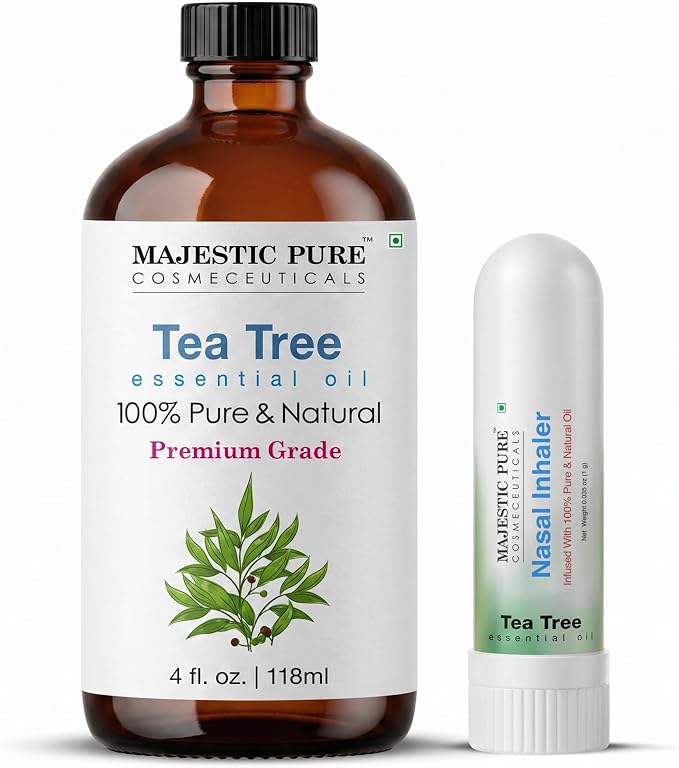 Majestic Pure Tea Tree Essential Oil, 4 Fl Oz | With Nasal Inhaler