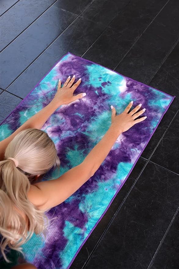 Eunzel 2 Pack Yoga Towel,Hot Yoga Mat Towel with Grip Dots Sweat Absorbent Non-Slip for Hot Yoga, Pilates and Workout 24" x72, Zen Ocean & Mystic Aurora