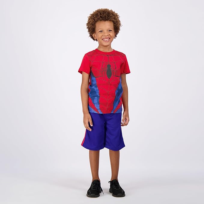 Marvel Avengers Spider-Man Boys’ T-Shirt and Short Set for Toddler and Little Kids – Blue/Red