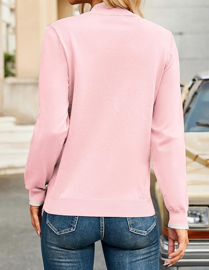 JACK SMITH Quarter Zip Pullover Sweaters for Womens, Rib Polo Sweater Tops | V Neck,Knit,Long Sleeve,Argyle,Open Pattern,Callar,Lightweight,Fashion,Golf Work Business Daily Wear Versatile Pullover Shirt