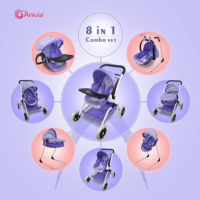 Anivia Doll Bed Furniture 2 Function Toy, Doll Bed and Doll Swings Together for 18 inches Baby Dolls, Baby Doll Crib with Bottom Tray