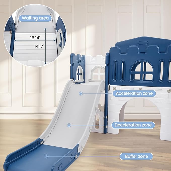 GarveeLife 8-in-1 Toddler Indoor Playground with Slide: Baby Slide Playset for Toddlers Ages 1-3 Outdoor Play, Kids Slide Includes Basketball Hoop, Climber, Crawling Tunnel, Telescope, Toy Storage