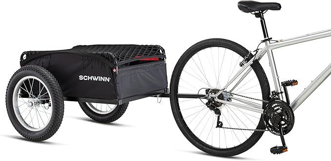 Schwinn Daytripper or Porter Bike Cargo Trailer, Holds up to 100 lb, Universal Coupler, Folding Frame, Quick-Release Wheels, 16-Inch Tires, Interior D-Rings, Schwinn Bike Trailer for Carrying Cargo