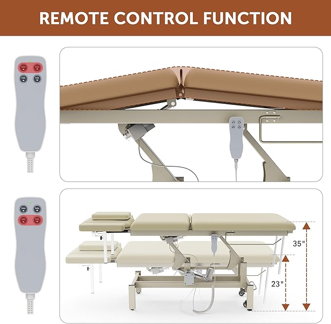 2 Motors Electric Massage Table, Hydraulic Electric Lift Adjustable Waist and Height Lifting Functions for Treatment, Physical Therapy, Spinal Massage, Facial Spa, Waxing, Tattooing - Beige Gray