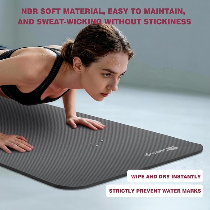KEEP Extra Thick NBR Yoga Mat for Women & Men, 10mm Thick, 72”x24” Large Exercise Mat with Non-Slip Workout Mat for Yoga, Pilates, Stretching, Meditation – Wide & Cushioned Fitness Mat