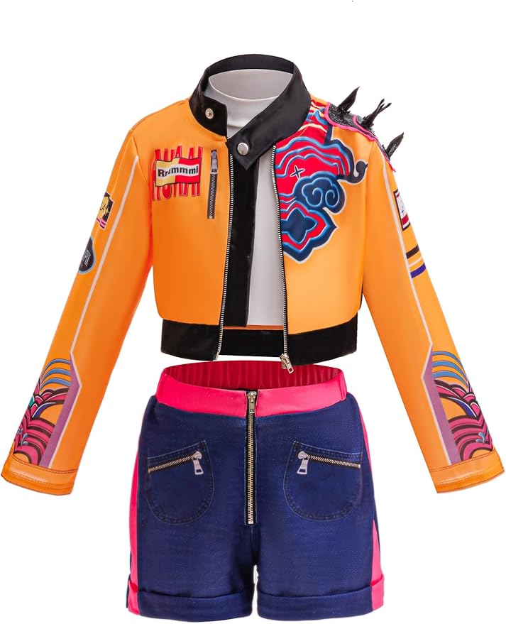 Rumi Costume Kids,Girls Kpop Halloween Cosplay Costumes 3PSC Set Include Jacket T-Shirt Shorts