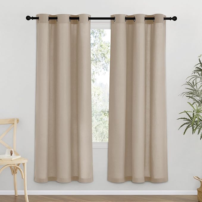 NICETOWN Taupe Thick Linen Curtains 72" Length, Grommet Privacy Window Treatments Linen Weave with Light Penetration Vertical Drapes for Farmhouse/Home Office, W42 x L72, 2 Panels