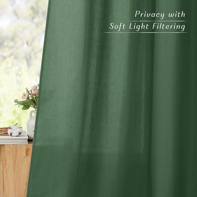 NICETOWN Linen 78 inch Curtains for Kitchen Window, Grommet Thick Flax Linen Olive Green Small Window Treatments Privacy Assured with Light Filtering for Cafe/Kids Room, W68 x L78, 2 Panels