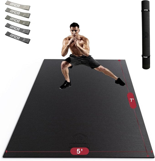 HAPBEAR Large Exercise Mat-7'x5'/6'x8'/6'x9'/6'x10'/6'x12'x8mm(1/3"),Non-Slip, Ultra Durable, Thick Workout Mat for Home Gym Flooring Cardio, Yoga for Fitness, High-Density, Shoes-Friendly