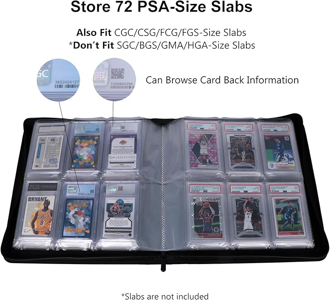 Graded Card Binder - Holds 72 PSA Slabs, 6 Pocket Slab Binder for PSA, CGC, CSG, FCG, FGS Slabs, Black, PSAbinder672W