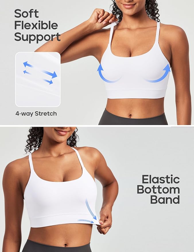 Heathyoga Sports Bras for Women Adjustable Strappy Sports Bra Y-Back Low Impact Racerback Workout Bra with Removable Pads