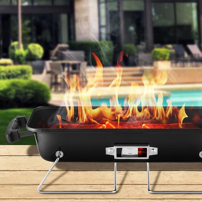 Portable Charcoal Grill, Tabletop Outdoor Barbecue Smoker, Small BBQ Grill for Outdoor Cooking Backyard Camping Picnics Beach,RED