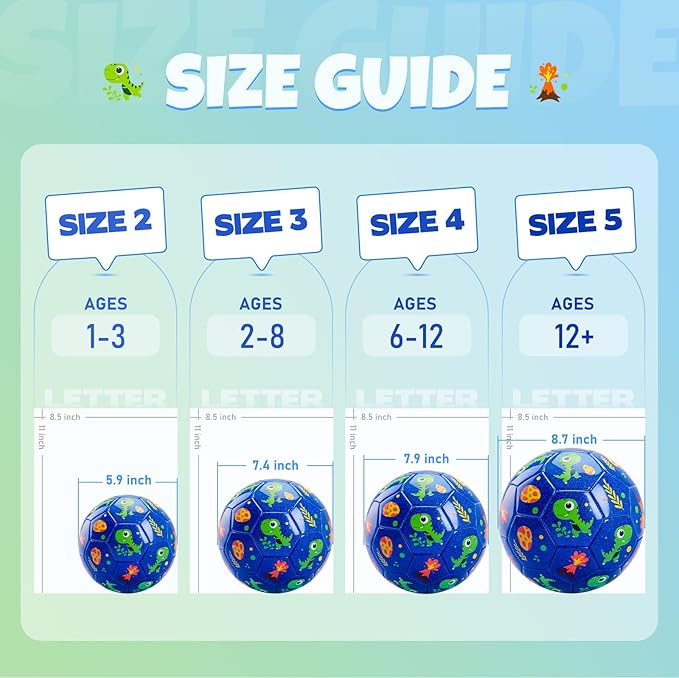 INPODAK Soccer Ball Size 2 for Toddler, Cartoon Dinosaur Blue Soccer Ball for Kids 2 3 4 5 with Pump, Mesh Bag and Gift Box for Birthdays, Parties and Operation Christmas Child Shoebox