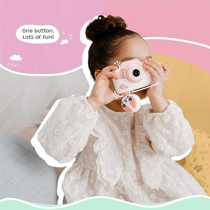 Kidamento Kids Digital Camera & Video Camcorder with Touchscreen, Soft Silicone Casing, Detachable Lens Cap, 32GB Memory Card - Model K Meowie The Cat