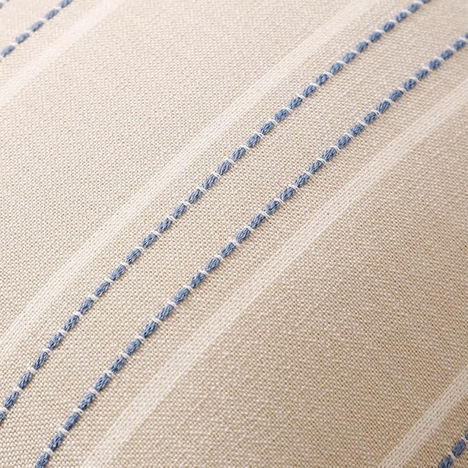 Hckot Dusty Blue Decorative Pillow Covers Stripe Throw Pillow Covers 18x18 | Set of 2 Farmhouse Decorative Pillows Textured Square Cushion Covers for Sofa Couch Bed Living Room Decor