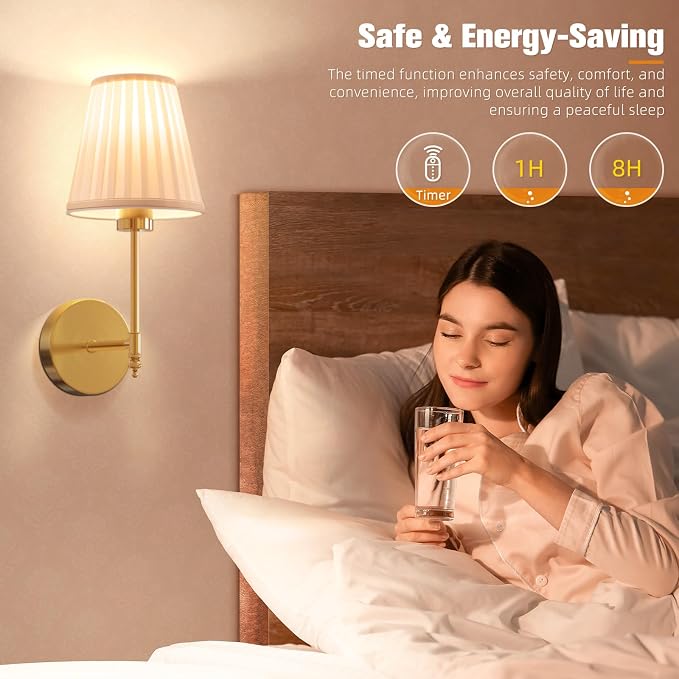 14.5 inch Battery Operated Wall Sconce Set of 2,Beige Gold Rechargeable Wall Lights with 10400mAh Dimmable Bulbs and Remote,10 Colors Wireless Wall Lamps for Bedroom Living Room