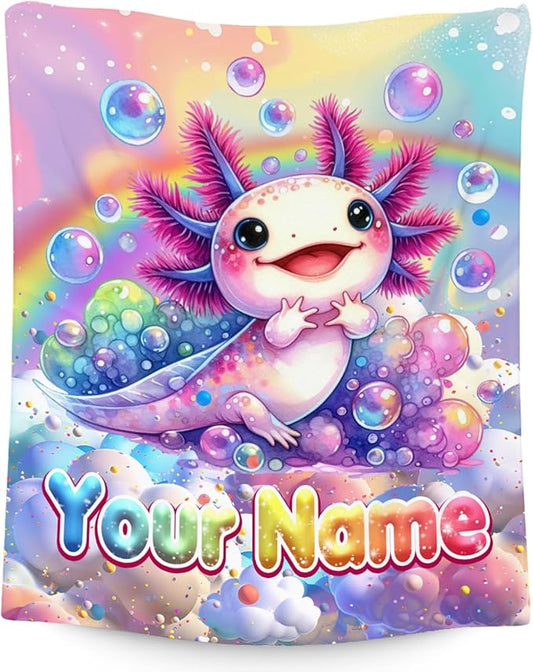 Axolotl Blanket Gifts - Personalized Girls Blankets for Kids - 4 Sizes Soft Cute Throw for Toddler