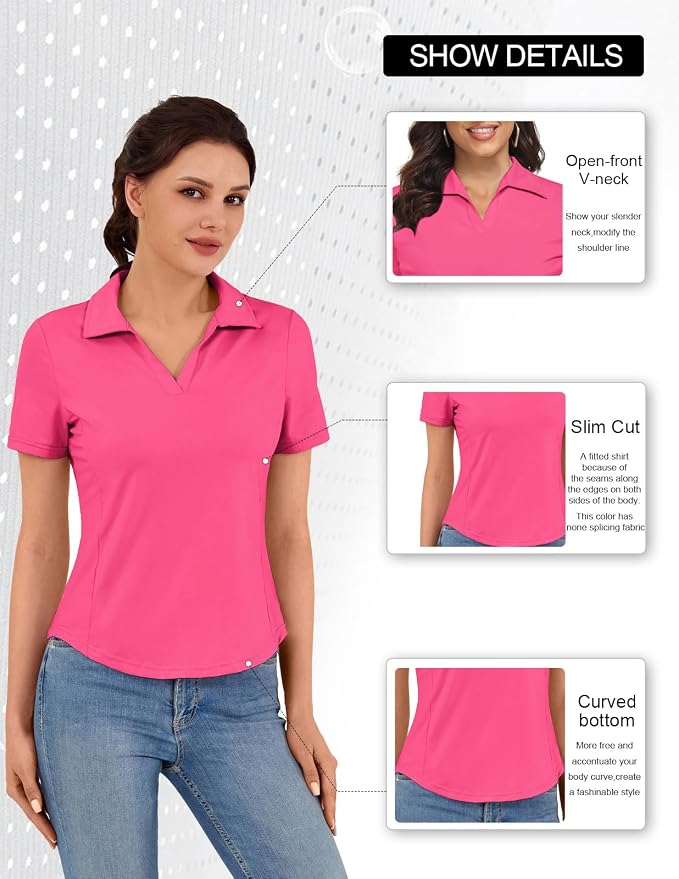 JACK SMITH Women's Golf Polo Shirt V Neck Short Sleeve Tennis Shirt Sun Protection Moisture Wicking Athletic Tops