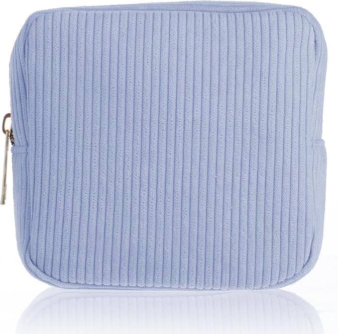 Period Bag for Teen Girls (Blue) | Corduroy Sanitary Napkin Storage Bags Portable Sanitary Pad Storage Bag with Slip-in Pockets