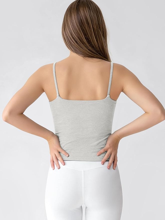 ODODOS Women's Performance Crop Cami Tank with Built-in Bra - Ultra Soft odSTRATUM Tech Spaghetti Straps Yoga Sports Bra