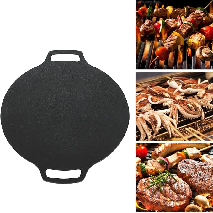 VBESTLIFE Korean Grill Pan, Double Handle Non Stick 6 Layer Coating Aluminum Alloy Gas Cooker Round BBQ Griddle for Outdoor Camping