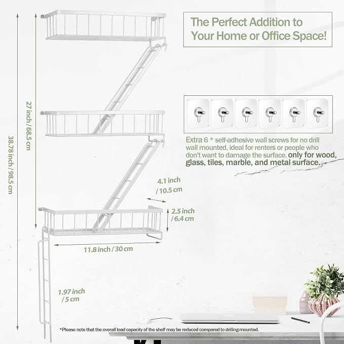 Fire Escape Shelf - 3 Tier White Wall Display Floating Shelves, Metal Decorative Shelving for Bedroom, Home Décor, Action Figure Display