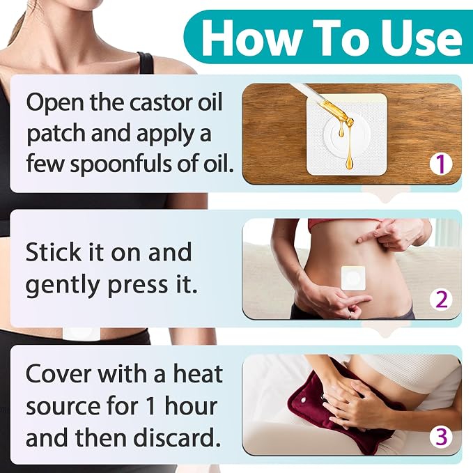 125 Pcs Castor Oil Patches for Belly Butto (Oil Not Included), 7cm×7cm | Disposable Self-Adhesive, Organic Cotton, Anti-Leakage, Highly Absorbent, High Breathability