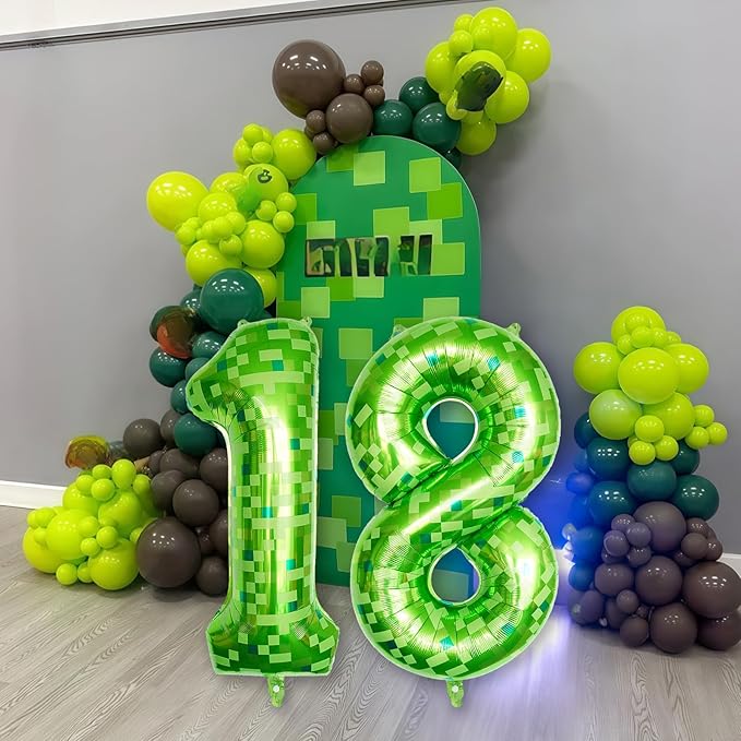 Number 18th Birthday Balloon Lime Green Pixel, 40 Inch Large Dark Kelly Green Number 18 Foil Balloons for Men 18 Year Old Birthday Video Game Forest Golf Patrick's Day Party Decorations Supplies