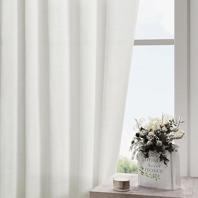 Nanspring Extra Wide Linen Curtains for Living Room 108 Inch Length for Room Divider Off White Rustic Farmhouse Drape Rod Pocket Back Tab Light Filtering Bedroom Window Curtain for Sliding Door