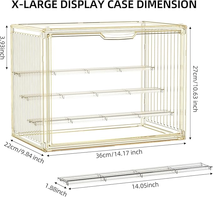 Clear Yellow Acrylic Figure Display Case for Collectibles 4 Layer Hobby Figurine Display Shelf Cases Stackable Display Boxes with Shelves for Pop Mart, Action Figures, Model, 1Pack