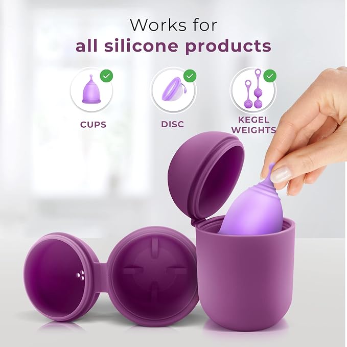 EcoBlossom Reusable Menstrual Cup and Case - The Most Reliable Medical Grade Silicone Period Cups - Comfortably use for 12 Hours (Large (Pack of 2), Round Stem & Case)