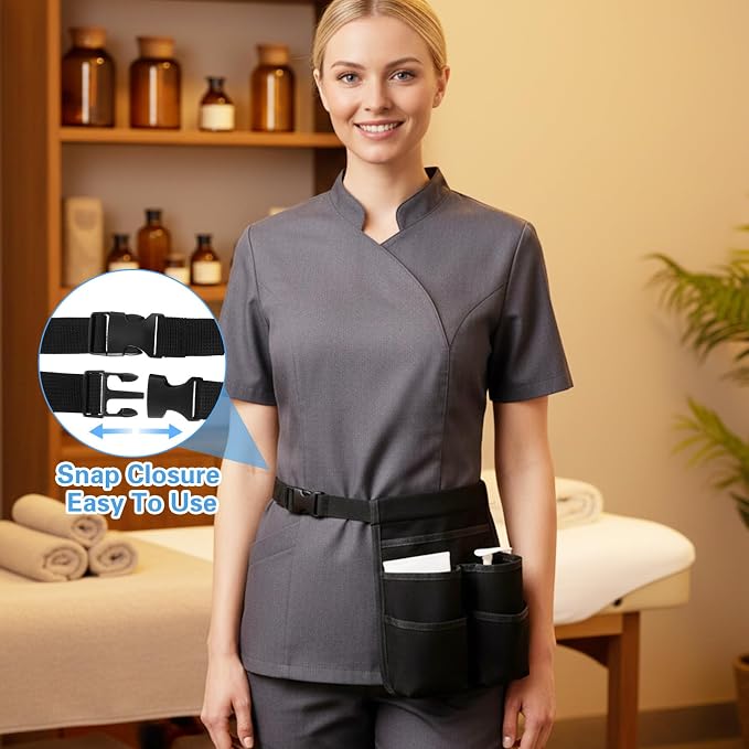 Massage Bottle Bag, Professional Massage Therapist Holder for 2 Bottles, Massage-Bottle Holder with Adjustable Belt, Multiple Pockets Design Massage-Lotion Holders (Black)