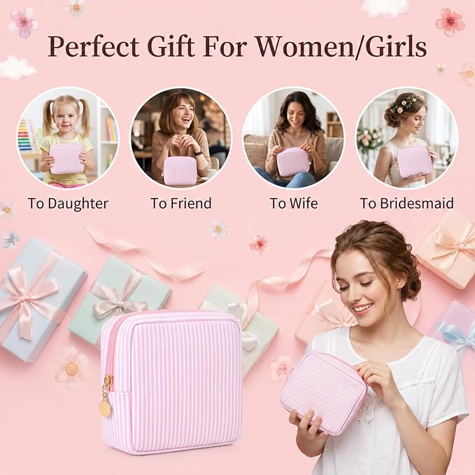 Pink Period Pouch for Pads, Tampons, Panty Liners | 5×5 Inch Pad Bag for Women Daily Travel Use, Portable & Reusable