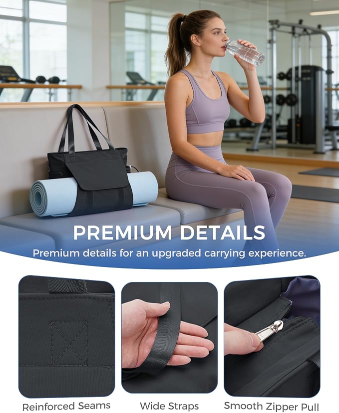 sportsnew Gym Bag for Women, 19L Yoga Mat Bag with Shoe Compartment & Wet Dry Pocket, Gym Tote Bag with Hook-and-loop Yoga Mat Holder, Quick Access Storage, for Workout Travel Pilates Dance