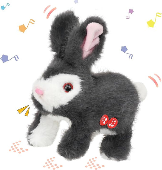 Hopearl Hopping Rabbit Repeat What You Said Interactive Electronic Pet Plush Bunny Toy Animated Singing Speaking Glowing Wiggle Ears Gift for Toddlers Birthday, Gray, 7''