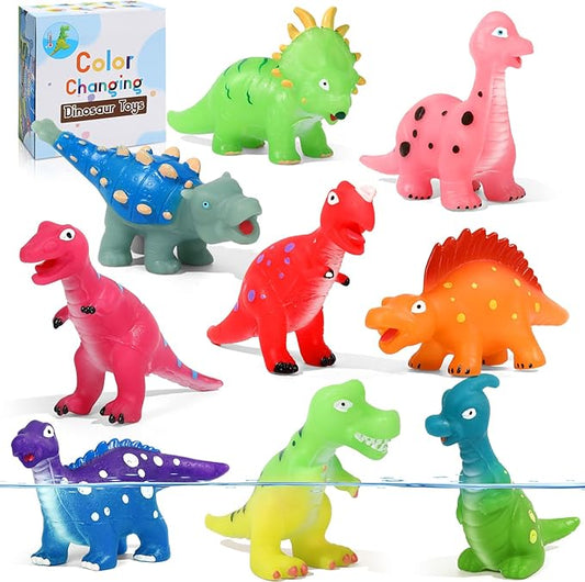 Color Changing Dinosaur Bath Toys: Mold Free No Hole Bathtub Toys for Toddlers 1-3 2-4 - Fun Kids Dinosaur Toys for Boys Girls Ages 3-5