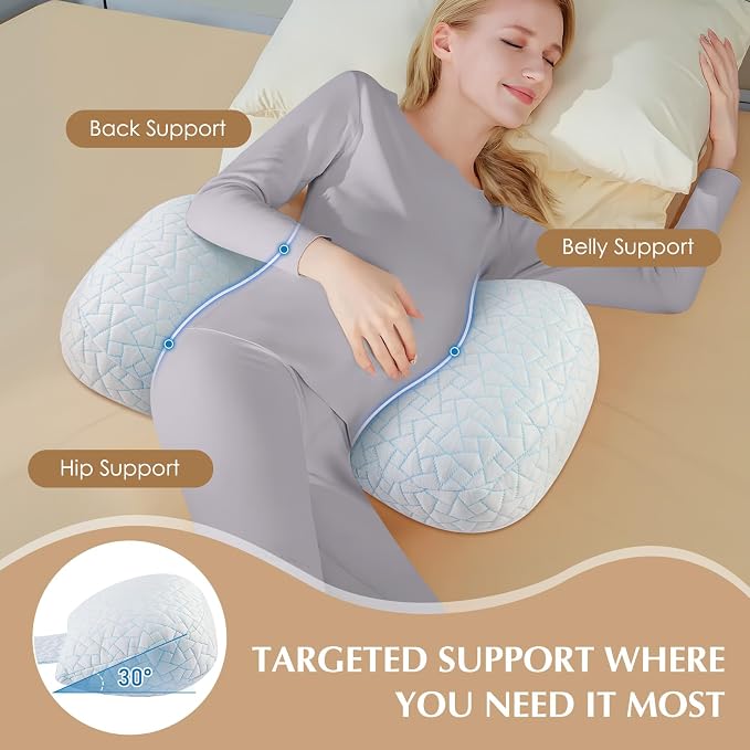 Pregnancy Pillows for Sleeping, Adjustable Travel Wedge Pillow for Belly, Back & Hip Support, Compact Maternity Sleep Pillow with Cooling Washable Cover, Multi-Use for Pregnant Side Sleepers