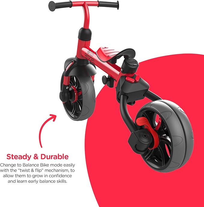 Yvolution 3 in 1 Toddler Trike Y Velo Flippa Push Tricycle Toddler Balance Bike with Parent Steering Push Handle for Boys Girls 2-5 Years Old