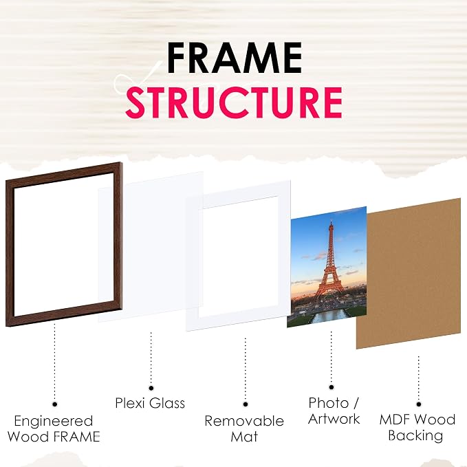 11x14 Picture Frame Set of 2, Photo Frame with HD Plexiglass, Display Pictures 8x10 with Mat or 11x14 Without Mat, Brown Picture Frames Collage Wall Decor, Gallery Wall Frame