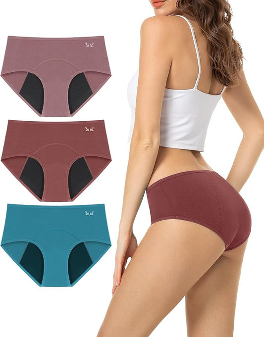 TANSTC Period Underwear for Women Heavy Flow | Leakproof Menstrual Panties Postpartum, Cotton Soft Breathable Briefs 3 Pack